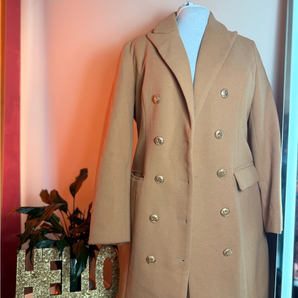 Women's Double-Breasted Tan Coat